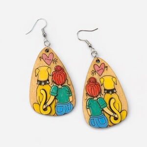Girl & Dog Wooden Dangle Earrings | Best Friends Rustic Handmade Dog Lover Gift
